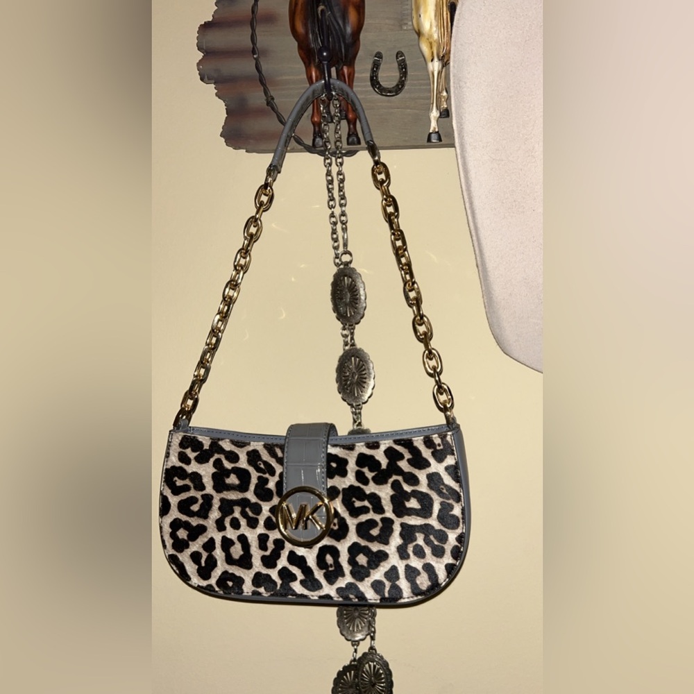 Michael Kors Carmen Small Gray Leather Leopard